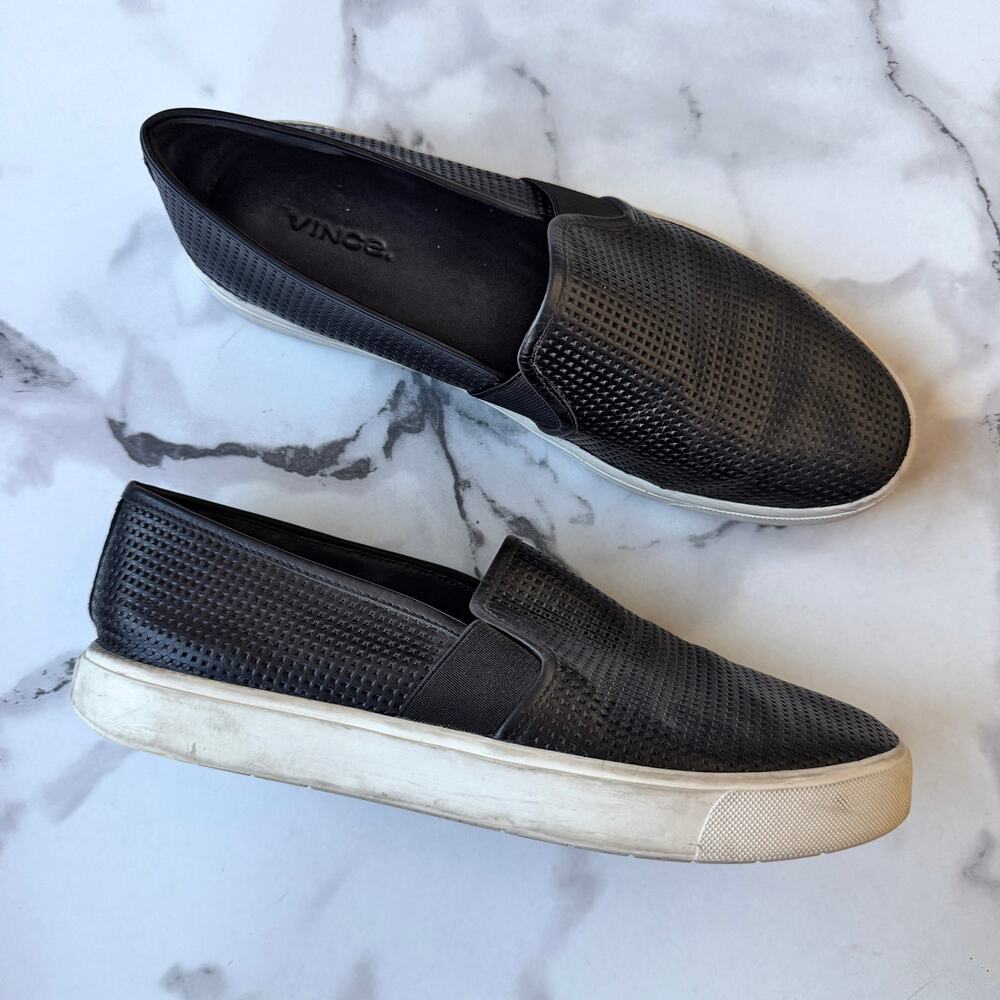 Vince Blair Black Perforated Leather Slip-On Flats Size 8.5